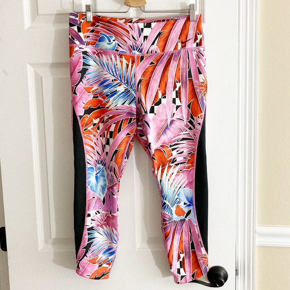 Nike One Dri-Fit Cropped Leggings Laser Fuscia Print Size XL